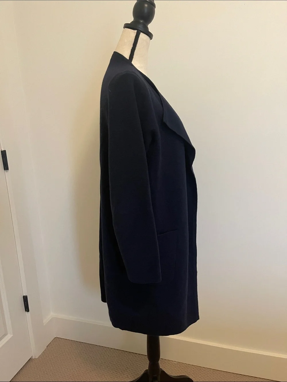 Women's Navy Open-Front Long Sweater Coat